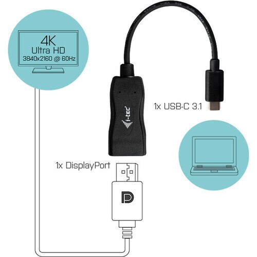 i-tec 15 cm DisplayPort/USB A/V Cable for Audio/Video Device, Monitor, Notebook, Tablet, Smartphone - First End: 1 x USB 3