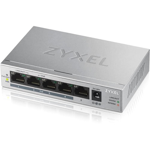 Zyxel GS1005-HP, 5 Port Gigabit PoE+ unmanaged desktop Switch, 4 x PoE, 60 Watt