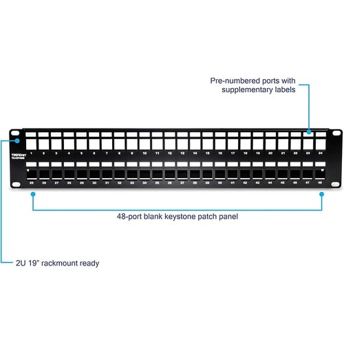 TRENDnet 24 Port(s) Blank Patch Panel - 2U High - Rack-mountable