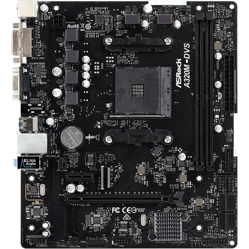 ASRock A320M-DVS R3.0 Desktop Motherboard - AMD A320 Chipset - Socket AM4 - Micro ATX - Ryzen 7 Processor Supported - 32 G