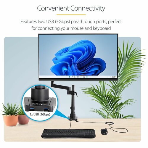 StarTech.com Desk Mount Monitor Arm with 2x USB 3.0 ports for VESA Display up to 34"" (17.6lb/8kg), C-Clamp/Grommet, Mecha