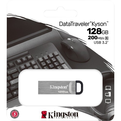 Kingston DataTraveler Kyson DTKN 128 GB USB 3.2 (Gen. 1) Typ A Flash-Laufwerk - Silber - 200 MB/s Read Speed - 60 MB/s Wri