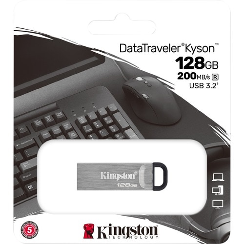 Kingston DataTraveler Kyson DTKN 128 GB USB 3.2 (Gen. 1) Typ A Flash-Laufwerk - Silber - 200 MB/s Read Speed - 60 MB/s Wri