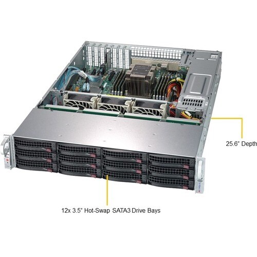 Supermicro SuperStorage 5029P-E1CTR12L - 2U 可机架安装 - P LGA-3647插座 - 1 x 处理器支持 - Intel C622 芯片 - 2 TB DDR4 SDRAM DDR4-2933/P