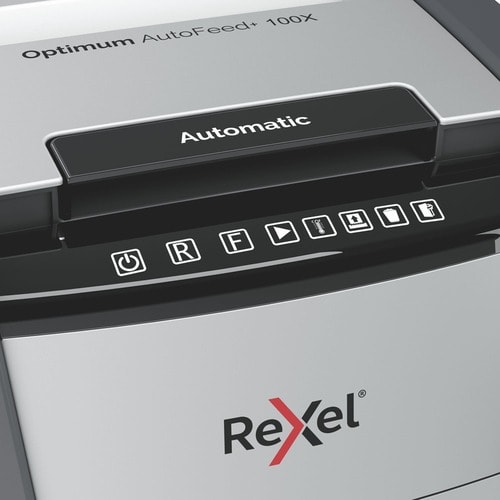 Rexel Optimum AutoFeed+ 100x Paper Shredder - Continuous Shredder - Cross Cut - 8 Per Pass - for shredding Paper Clip, Sta