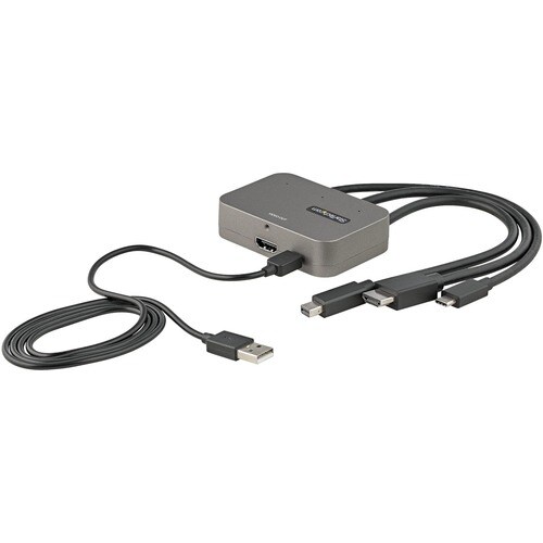 StarTech.com 3-in-1 Multiport to HDMI Adapter, 4K 60Hz USB-C, HDMI or Mini DP to HDMI Video Converter, Conference Room Dig