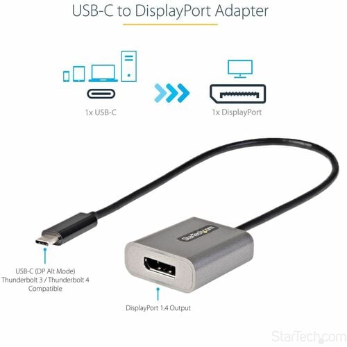 StarTech.com USB C to DisplayPort Adapter, 8K/4K 60Hz USB-C to DisplayPort 1.4 Adapter, DSC, USB Type-C to DP Video Conver