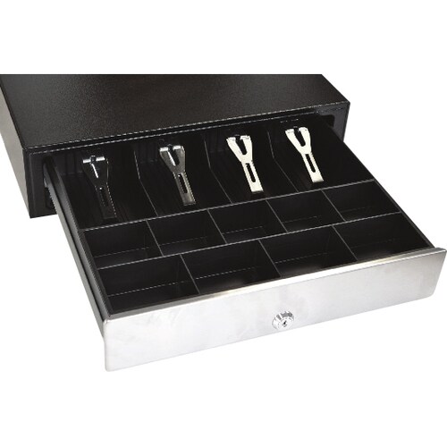 apg ECD417 Cash Drawer - 4 Bill - 9 Coin - 3 Lock Position - Aço inoxidável - Preto - 112 mm Altura x 417 mm Largura x 417