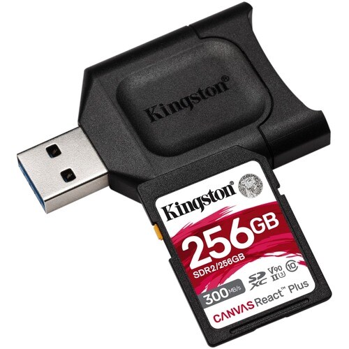 Kingston Canvas React Plus SDR2 256 GB Class 10/UHS-II (U3) V90 SDXC - 300 MB/s Read - 260 MB/s Write