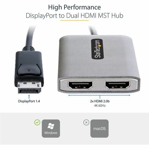 StarTech.com Signalverteiler - Plastik - 3840 × 2160 - DisplayPort - 2 x HDMI Aus - USB