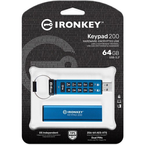 IronKey Keypad 200 IKKP200 64 GB USB 3.2 (Gen 1) Type A Flash Drive - XTS-AES - 145 MB/s Read Speed - 115 MB/s Write Speed