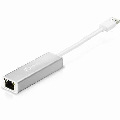 j5create JUE130-N Gigabit Ethernet Adapter for MacBook - 10/100/1000Base-T - Silver - USB 3.0 Type A - 1 Port(s) - 1 - Twi