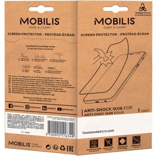 MOBILIS 5H Displayschutz - Glasklar, Transparent - für LCD Smartphone - Antimikrobiell - Stoßsicher, Bruchfest, Kratzfest,