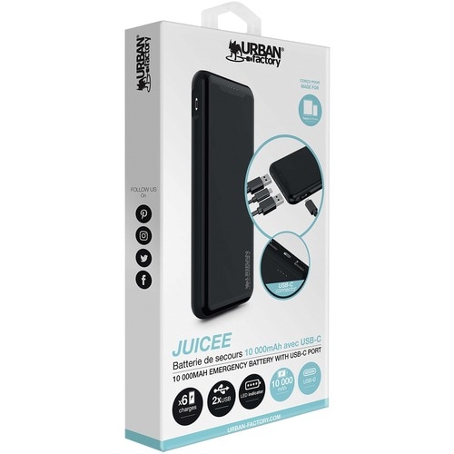 Urban Factory JUICEE Power Bank - Lithium Ion (Li-Ion) - 10000 mAh - 3 A - 5 V DC Output - 4 x USB
