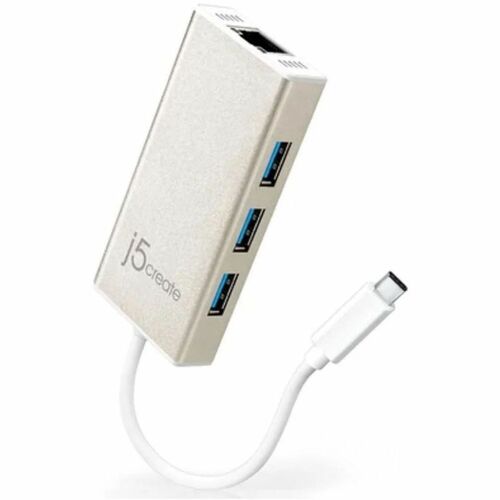 j5create Hub USB/Ethernet Combo - USB 3.0 Tipo C - 640 MB/s - 3 Total USB Port(s) - 3 USB 3.0 Port(s)1 Network (RJ-45) Por