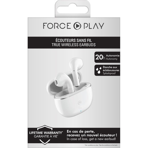 Bigben Force Play True Wireless Earbud Stereo Earset - White - Google Assistant - Binaural - In-ear - Bluetooth - 32 Ohm -