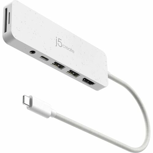 j5create USB Tipo C Estação de ancoragem - Leitor de cartão de memória - SD, microSD - Branco - USB tipo A - USB Tipo C - 
