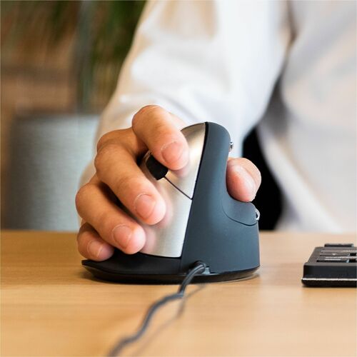 R-Go HE Break Vertical Mouse Mouse - USB Type C - Optical - 5 Button(s) - Black - PC, Mac - Cable - 2400 dpi - Scroll Whee