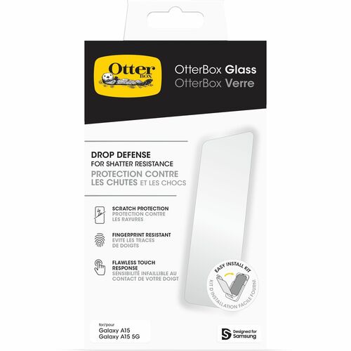 OtterBox 9H Aluminosilicate Screen Protector for Galaxy A15, Galaxy A15 5G - Clear - 1 - For AMOLED Smartphone - Drop Resi