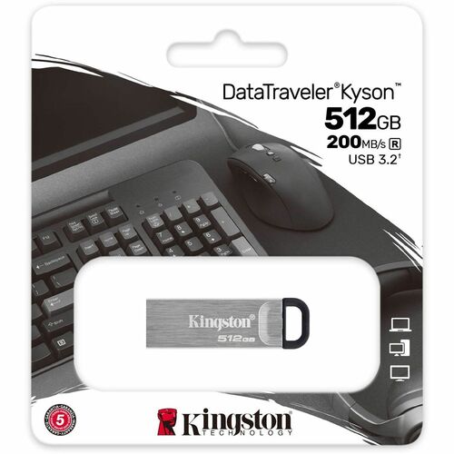 Kingston DataTraveler Kyson 512 GB USB 3.2 (Gen 1) Type A Flash Drive - 200 MB/s Read Speed - 60 MB/s Write Speed