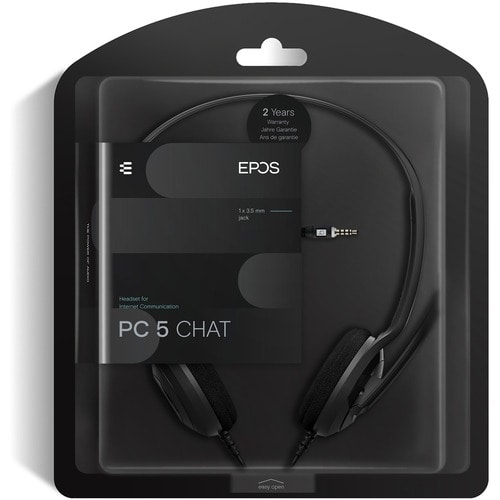 EPOS PC 5 CHAT Wired On-ear Stereo Headset - Black - Binaural - Supra-aural - 32 Ohm - 42 Hz to 17 kHz - 200 cm Cable - Un