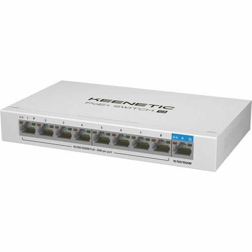 KEENETIC PoE+ Switch 9 (KN-4710), switch 1 porta 1Gbps + 8 porte 1 Gbps PoE+, potenza massima erogabile 120W, chassis in m