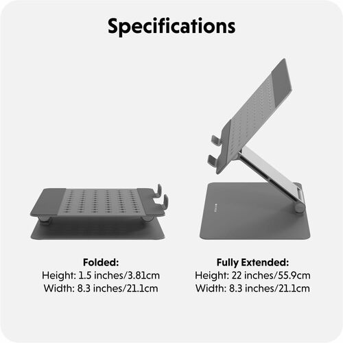 HyperSpace HS1150GYGL Height Adjustable Notebook Stand - Up to 40.6 cm (16") Screen Support - 55.9 cm Height x 21.1 cm Wid