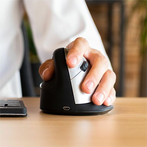R-Go HE Break Vertical Mouse Maus - Bluetooth/Radio-Frequenz - USB-Typ C - Optisch - 5 Taste(n) - Schwarz - PC, Mac - Kabe
