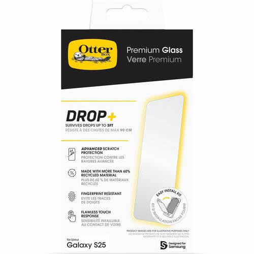 OtterBox Premium Glass 9H Aluminosilicate Tempered Glass Screen Protector for Samsung Galaxy S25 - Clear - 1 - For AMOLED 