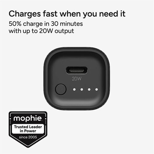 mophie POWER STATION Power Bank - Black - For iPad, iPhone - 1 x Type-C 20W - 5000 mAh - 20 W - USB Type-C Connector - 1 x