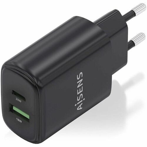 CARGADOR GAN 25W 1XUSB-C PD3.0 1XUSB-A QC3.0 NEGRO