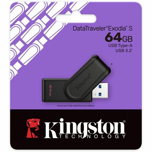Kingston DataTraveler Exodia S 64 GB USB 3.2 (Gen 1) Flash Drive - Black - 1