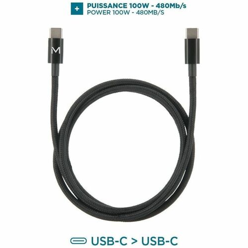 MOBILIS 2 m USB-C Datentransferkabel - Cable for Smartphone, Tablet, Notebook - 480 Mbit/s - Schwarz