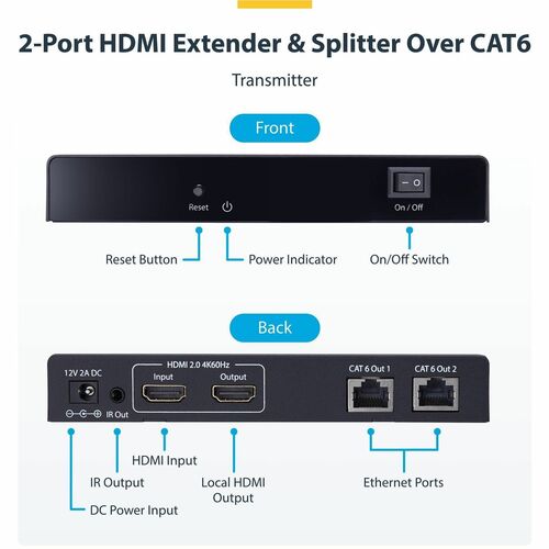 StarTech.com HDMI Extender - Black - 4 x Network (RJ-45) - 4 x HDMI - 70 m Operating Distance