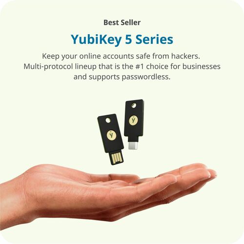 Yubico YubiKey 5 USB Token - OTP, OATH, TOTP, HOTP, Open PGP Encryption
