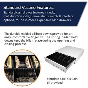 apg®Standard- Duty Point of Sale Cash Drawer | Vasario Series VB320-AW1313-B27 - USD 4 Bill - 4 Coin - 2 Media Slot - Stai