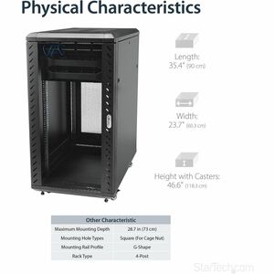 StarTech.com 4-Post 22U Server Rack Cabinet, 19" Data Rack Cabinet for Computer / IT Equipment, Home Network Rack, Half He