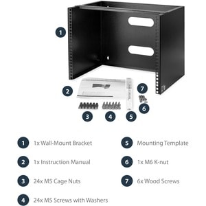 StarTech.com 8U Wall Mount Rack, 14in Deep, 19 inch Wall Mount Network Rack, Wall Mounting Patch Panel Bracket for Switch/