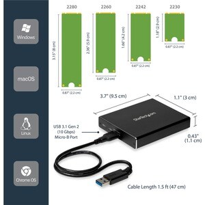 StarTech.com 2 x Total Bays DAS Storage System Portable - TAA Compliant - M.2 - USB 3.1 (Gen 2) - Serial ATA/600 Controlle