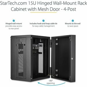 StarTech.com 4-Post 15U Wall Mount Network Cabinet, 19" Hinged Wall-Mounted Server Rack for Data / IT Equipment, Lockable 
