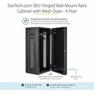 StarTech.com 4-Post 26U Wall Mount Network Cabinet, 19" Hinged Wall-Mounted Server Rack for Data / IT Equipment, Lockable 