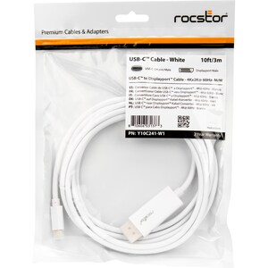 Rocstor Premium 6ft / 2m USB Type C to DisplayPort Cable - USB C to DP Cable - 4K 60Hz - White - DisplayPort/USB for Video