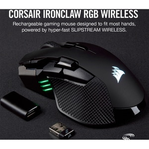 Corsair IRONCLAW RGB Wireless Gaming Mouse - Optical - Cable/Wireless - Bluetooth/Radio Frequency - 2.40 GHz - Black - USB