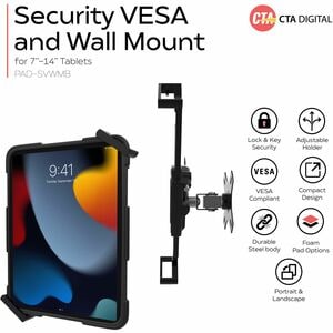 CTA Digital Security VESA and Wall Mount for 7-14 Inch Tablets, including the iPad 10.2-Inch (7th/ 8th/ 9th Gen.), Black -