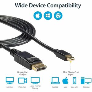 StarTech.com 6ft Mini DisplayPort to DisplayPort 1.2 Cable, 4K x 2K mDP to DisplayPort Adapter Cable, Mini DP to DP Cable 