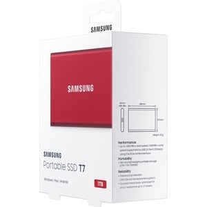 Samsung T7 MU-PC1T0R/WW 1 TB Portable Solid State Drive - External - PCI Express NVMe - Metallic Red - Gaming Console, Des