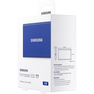  SSD Externe T7 Samsung 2To Bleu MU-PC2T0H, vitesse de lecture jusqu'à 1050 Mo/s, résiste aux chutes jusqu'à 2m