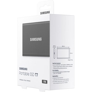  SSD Externe T7 Samsung 1To Gris titane MU-PC1T0T, vitesse de lecture jusqu'à 1050 Mo/s, résiste aux chutes jusqu'à 2m