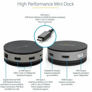 StarTech.com USB C Multiport Adapter - USB Type-C 10Gbps Mini Dock 4K 60Hz HDMI/DisplayPort/1080p VGA - 75W PD Passthrough