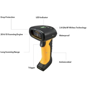 Adesso NuScan 5200TR Healthcare, Library, Warehouse, Logistics Handheld Barcode Scanner - Wireless Connectivity - 304.80 m